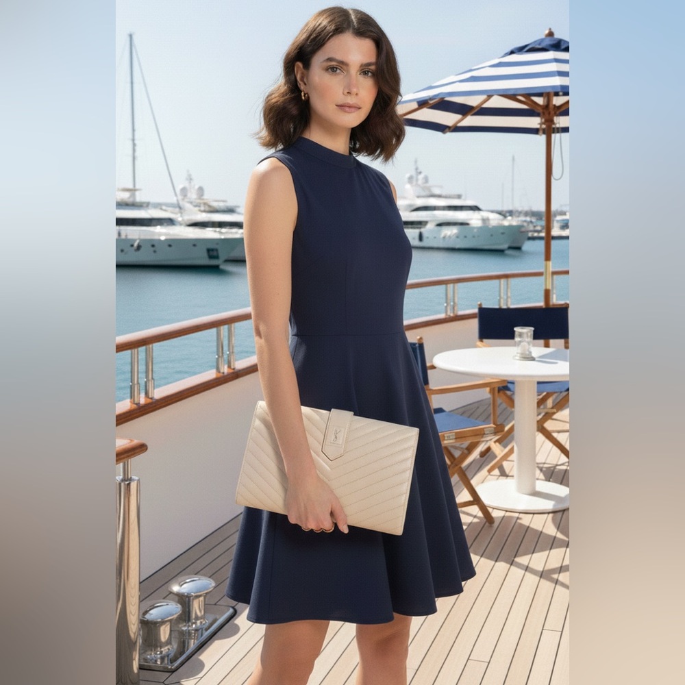 Authentic YSL white leather large clutch with dustbag